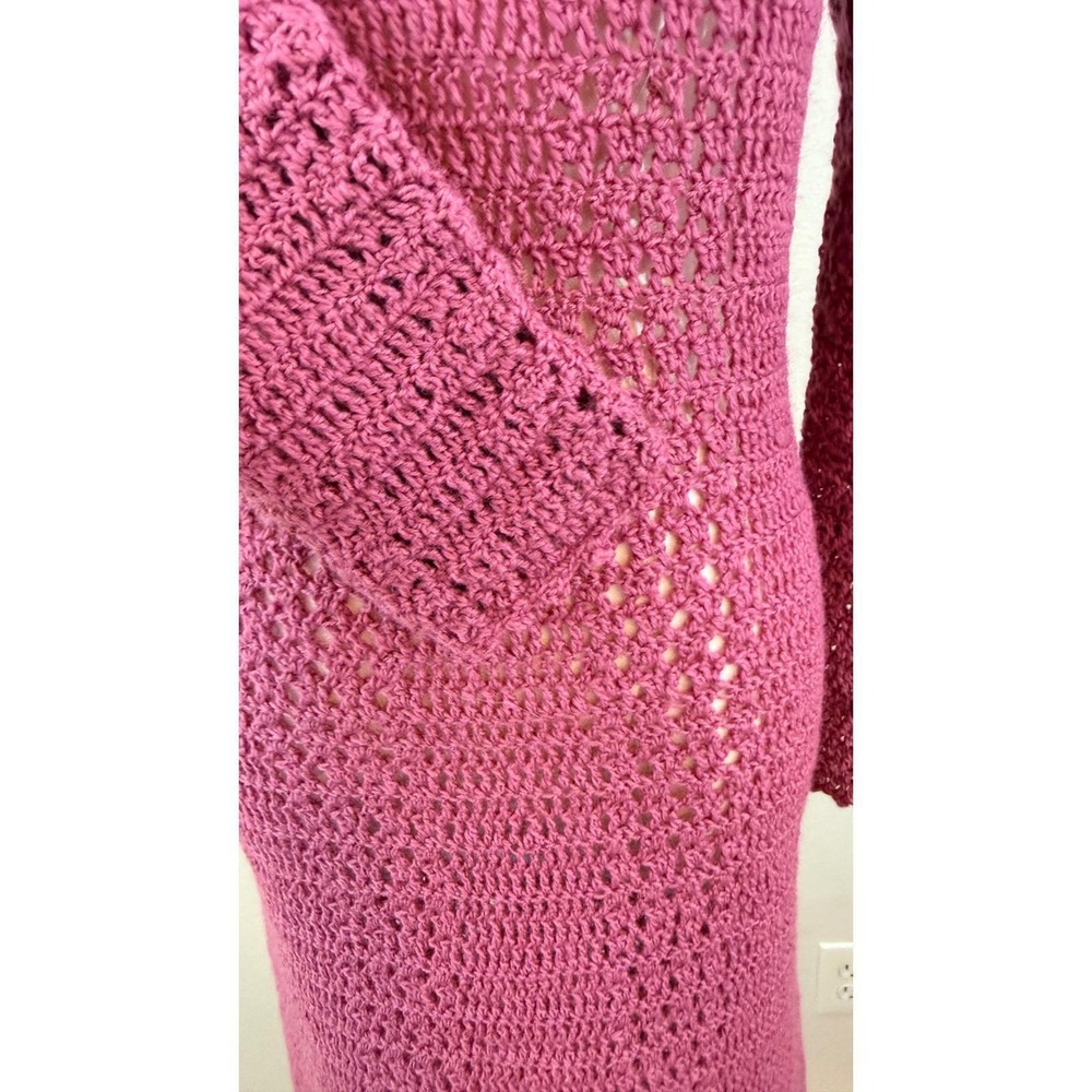 Cottagecore Vintage Handmade Crochet Maxi Dress Long Sleeve Sheer - Picture 6 of 12